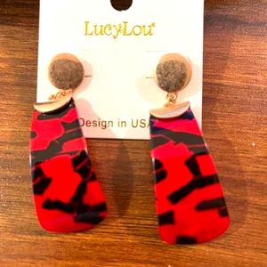 Two tone acrylic and metal drop earrings Red